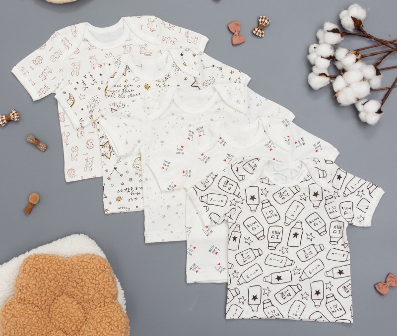 Футболка кор-рук для новорожденных (кулирка) 5 принтов (арт. ФНК) оптом от производителя