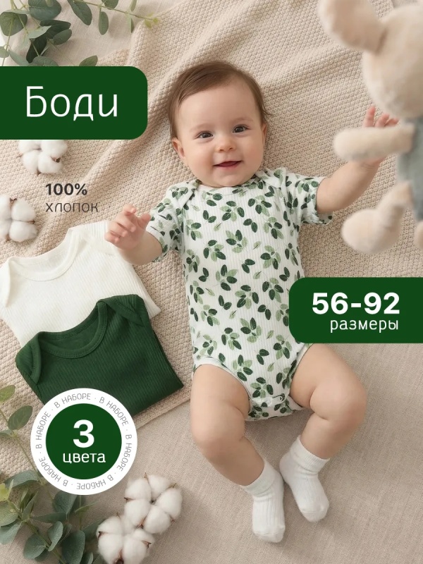 Боди для новорожденных с коротким рукавом 3шт (БР1) оптом от производителя