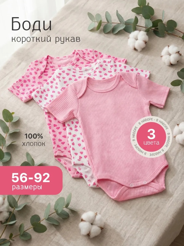 Боди для новорожденных с коротким рукавом 3шт (БР8) оптом от производителя