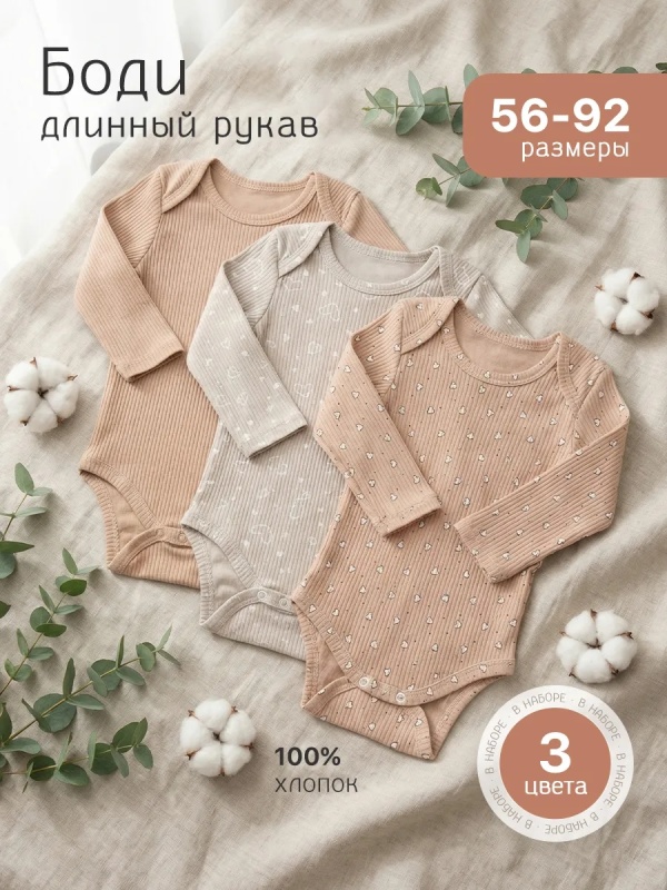 Боди для новорожденных с длинным рукавом комплект 3 шт (БР2-Х) оптом от производителя