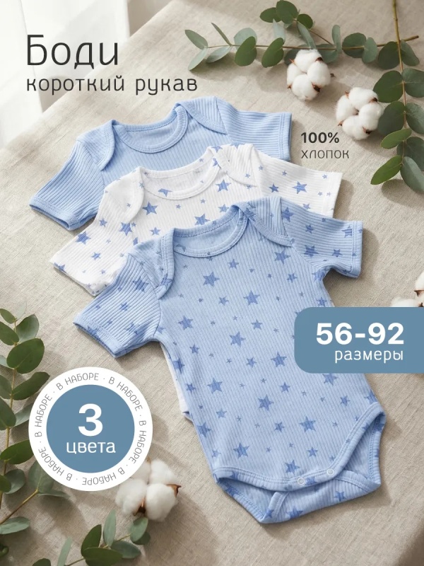 Боди для новорожденных с коротким рукавом 3шт (БР7) оптом от производителя